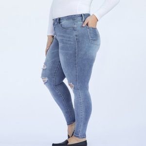 Curvy Medium Wash Distressed Skinny Jeans